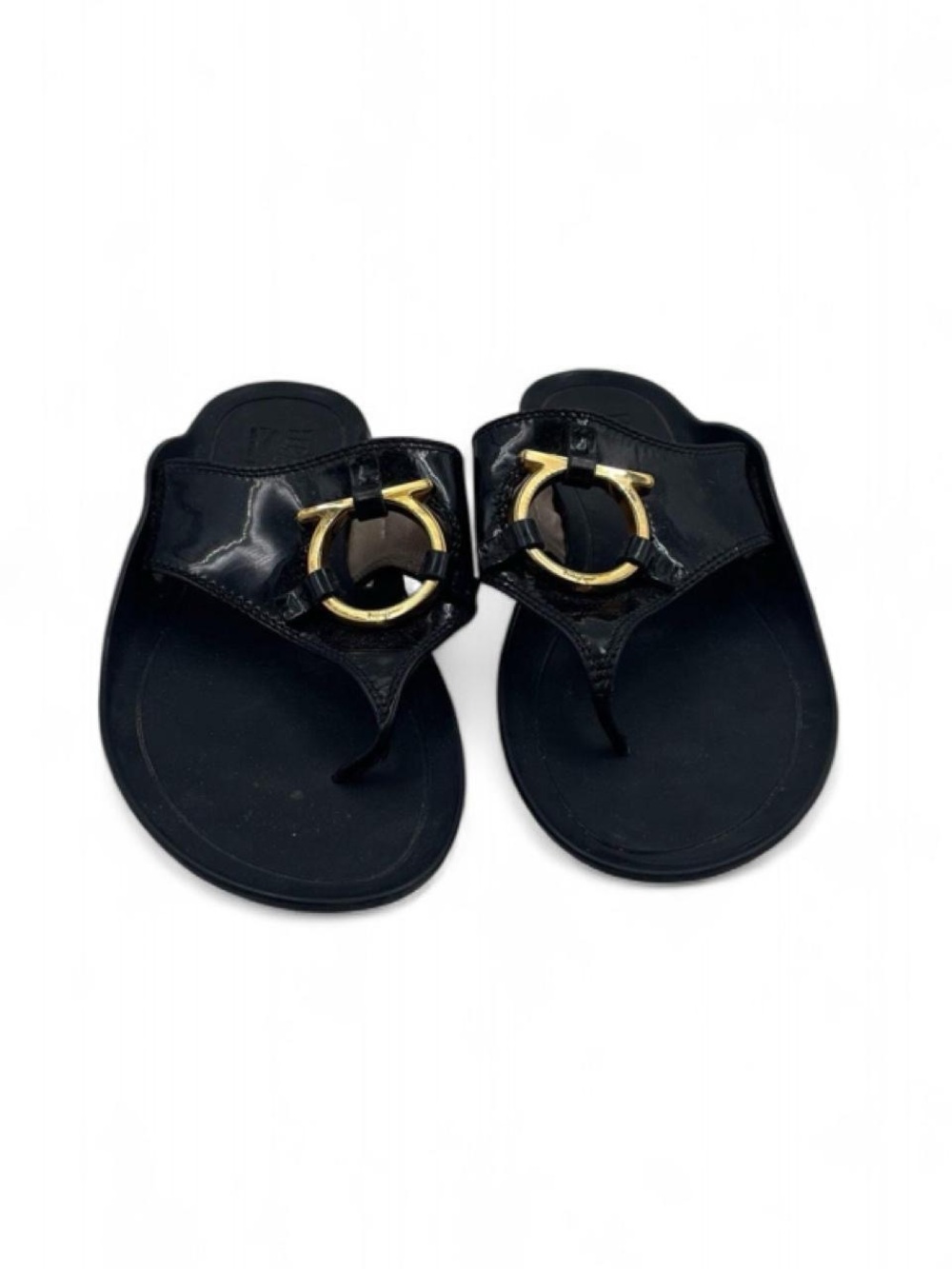 Salvatore Ferragamo Black Patent Leather Thong flip flop Sandals with Gold - Picture 8 of 8